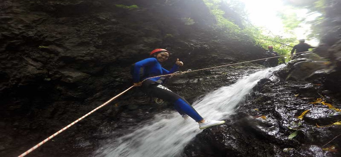 Technical canyoning in Aling Canyon Bali